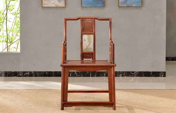 大理石南官帽椅，中式實(shí)木云石椅子