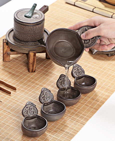創(chuàng)新浮雕福字茶具，復(fù)古石磨茶具