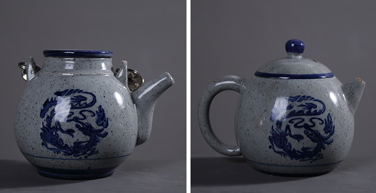 復(fù)古陶瓷一壺兩杯茶具，粗麻繩提梁壺具