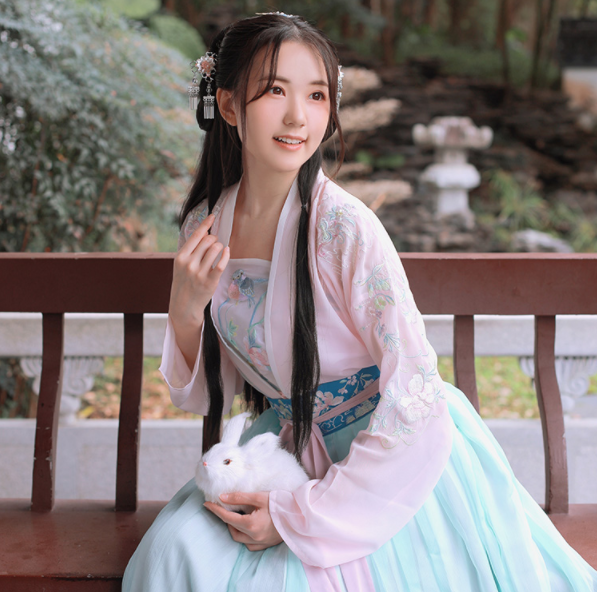 繡花漢服對(duì)襟上襦齊腰襦裙