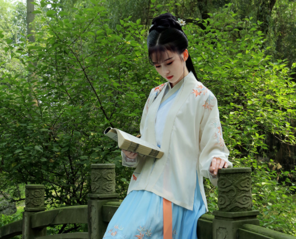 傳統(tǒng)漢服褙子褶裙，宋制繡花楓葉裙