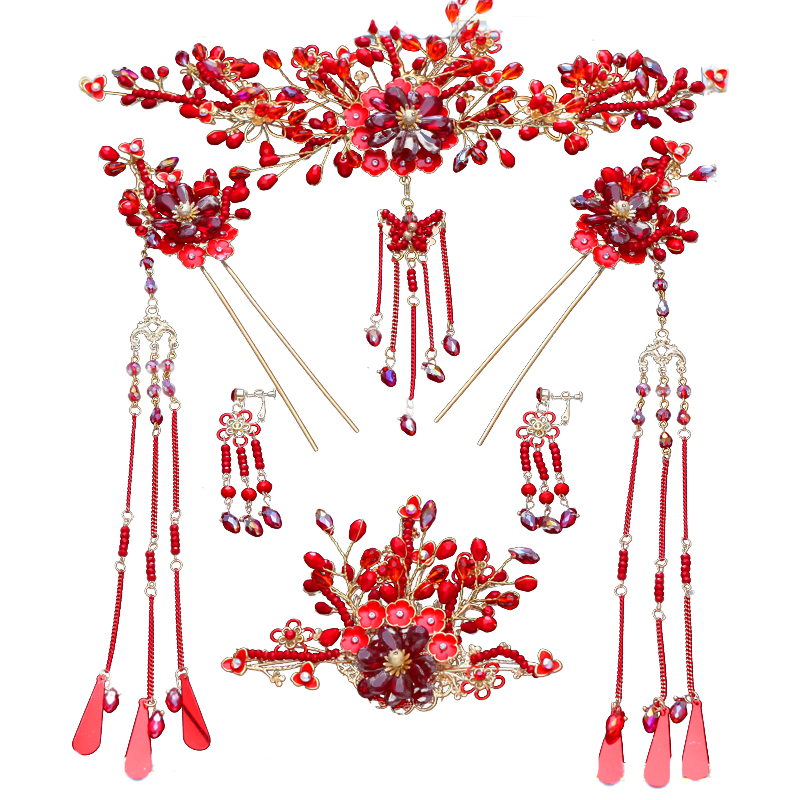 紅色家佳樂文學(xué)頭飾，精致唯美新娘頭飾圖片