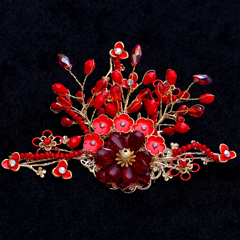 紅色家佳樂文學(xué)頭飾，精致唯美新娘頭飾圖片