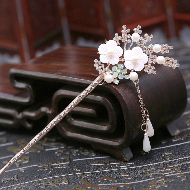 古風(fēng)發(fā)簪頭飾，鑲鉆水晶流蘇步搖