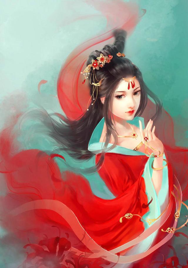 唯美古風(fēng)圖片：一身紅衣，披裝待嫁