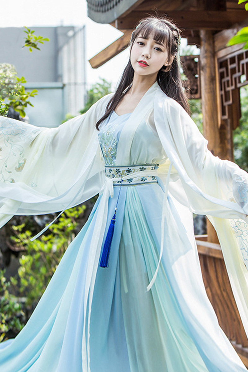 清新魏晉風漢服，古裝仙女大袖衫齊腰襦裙