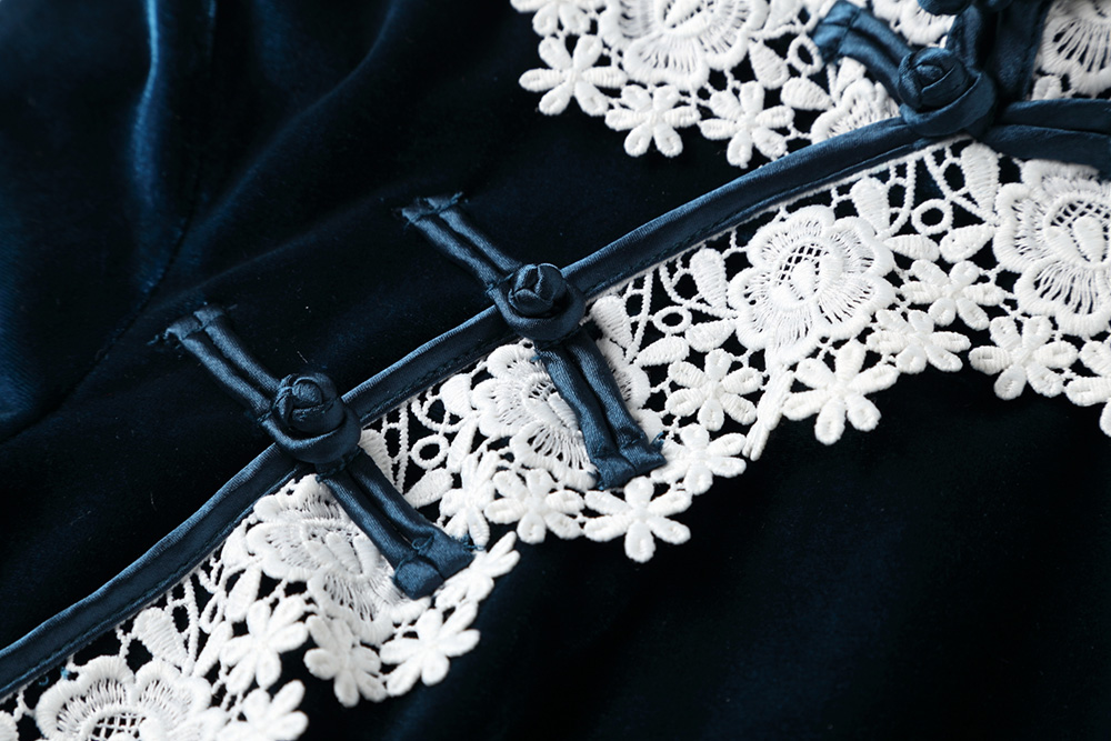 天鵝絨蕾絲花邊旗袍，民國(guó)復(fù)古旗袍裙