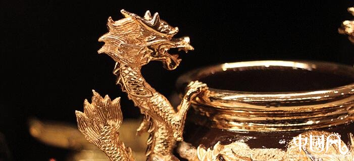 純銅鎏金雙龍香爐，雙耳龍香爐盤香爐