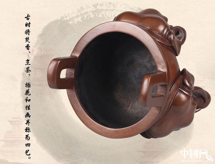 純銅香爐，象首三足香薰?fàn)t紫銅檀香爐