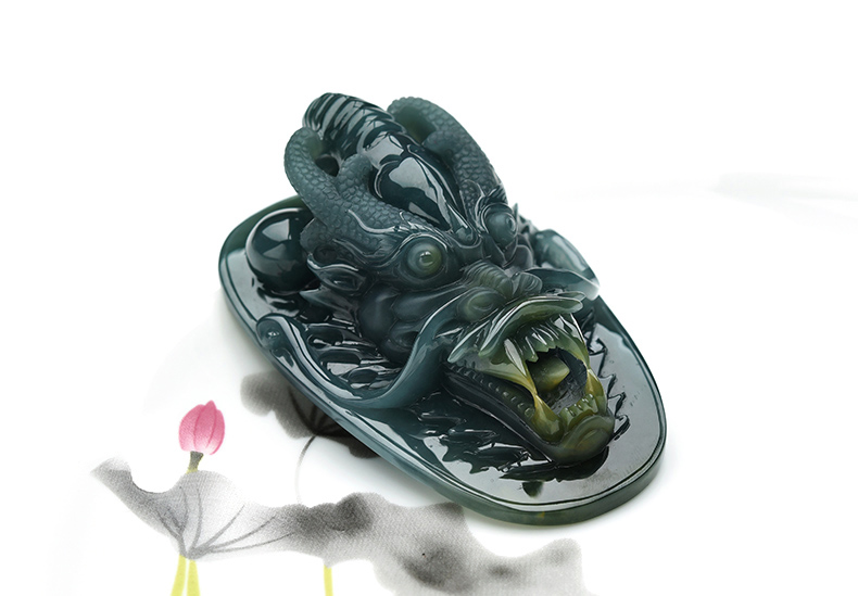 果敢翡翠，藍水翡翠龍牌玉器