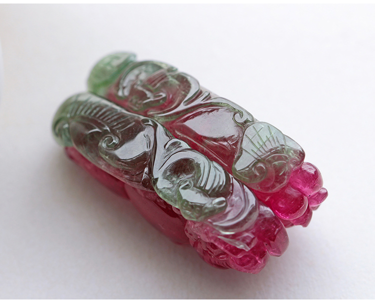 西瓜碧璽吊墜，雕刻如意貔貅項墜一對