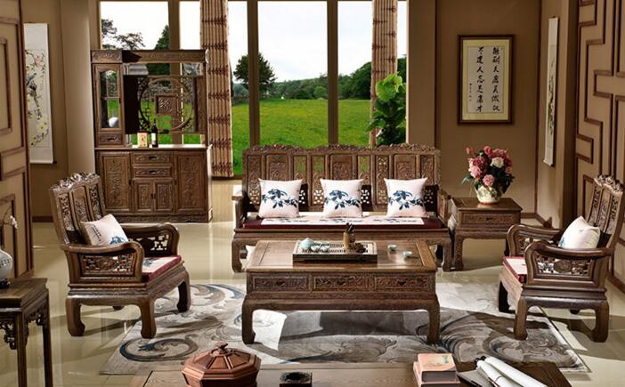 紅木實(shí)木家具，雞翅木山水萬字沙發(fā)