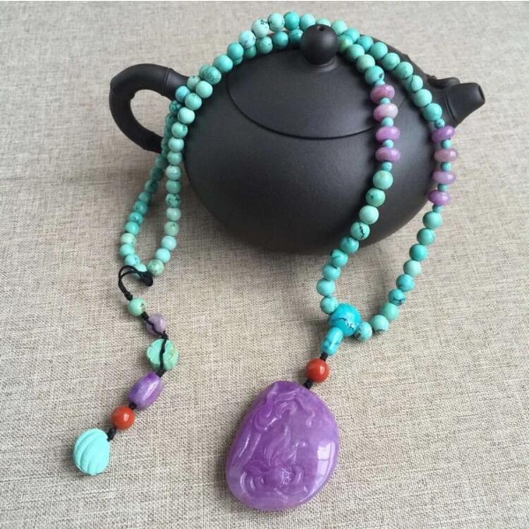 老礦冰種綠松石項(xiàng)鏈，綠松石項(xiàng)鏈搭配