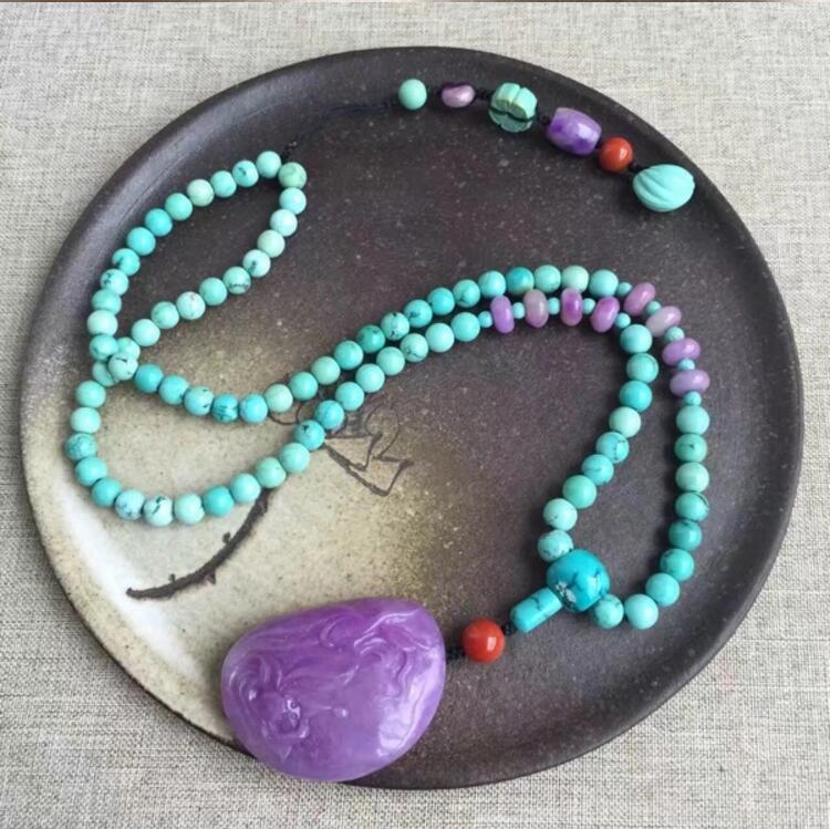 老礦冰種綠松石項(xiàng)鏈，綠松石項(xiàng)鏈搭配