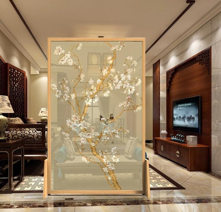 現(xiàn)代中式實(shí)木屏風(fēng)隔斷花鳥