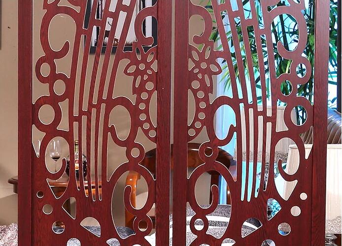 客廳中式復(fù)古實木雕花玄關(guān)屏風