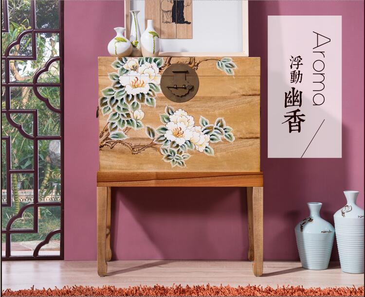 新中式香樟木官箱實木復古做舊彩繪儲物箱