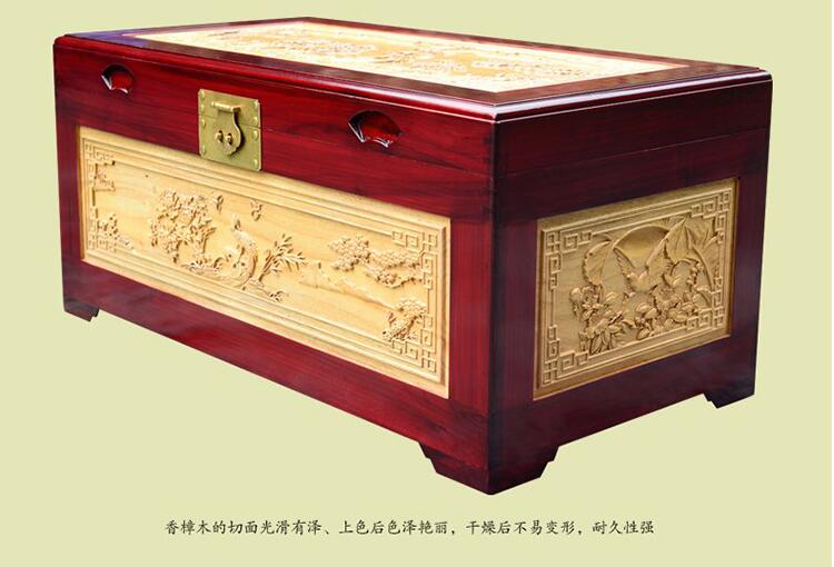 復古中式仿古雕花香樟木箱子