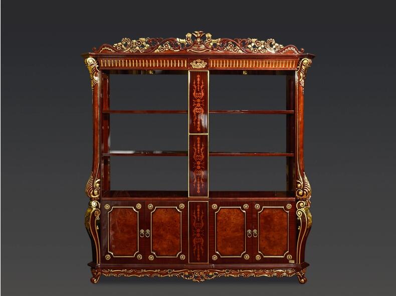 歐式實(shí)木雕花箔金博古架