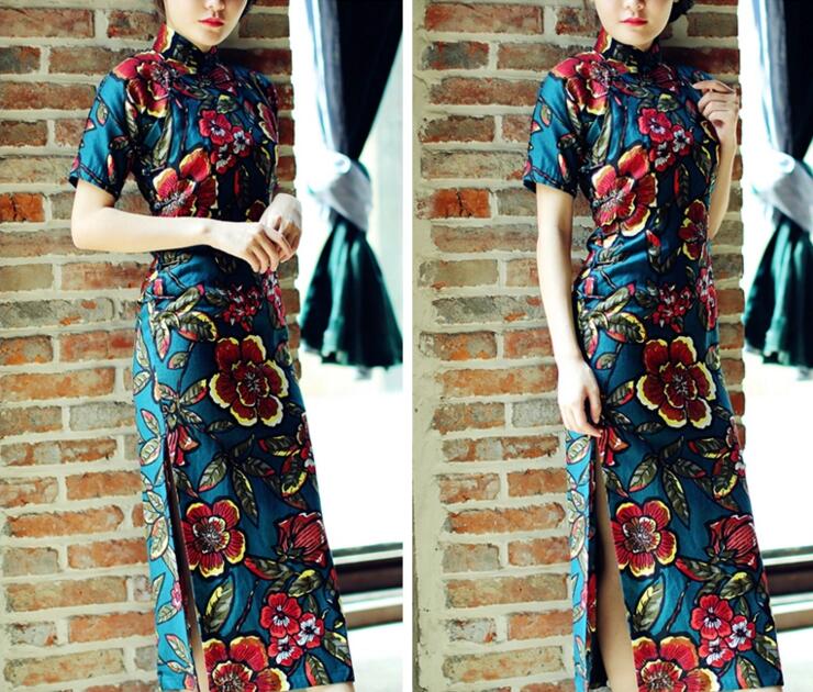 家佳樂文學(xué)圖蘭朵四分連袖全盤扣旗袍