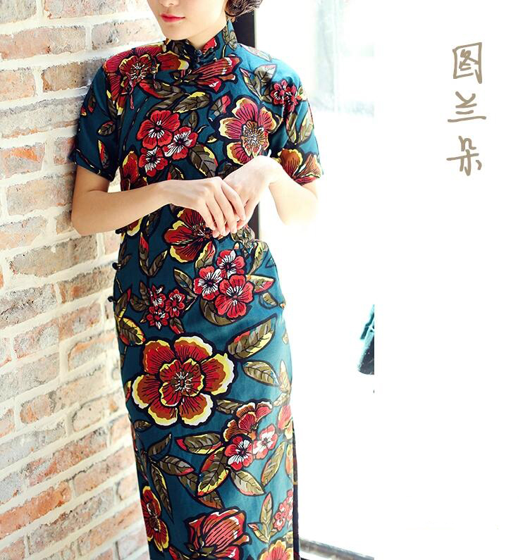 家佳樂文學(xué)圖蘭朵四分連袖全盤扣旗袍