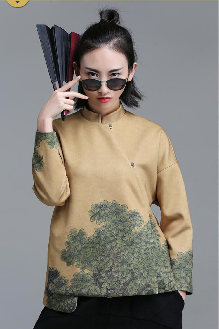 家佳樂文學(xué)立領(lǐng)斜襟落肩袖不對稱中式改良唐裝