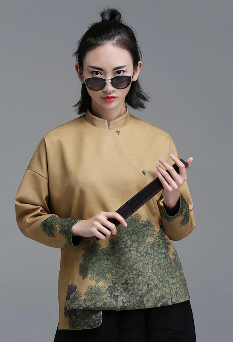 家佳樂文學(xué)立領(lǐng)斜襟落肩袖不對稱中式改良唐裝
