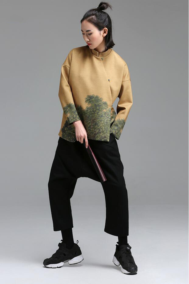 家佳樂文學(xué)立領(lǐng)斜襟落肩袖不對稱中式改良唐裝