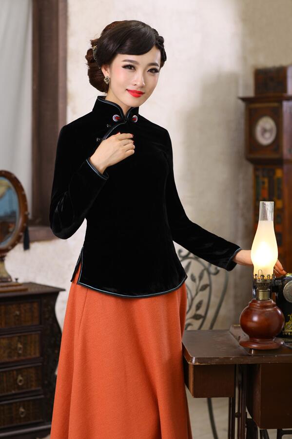 唐裝女長袖絲絨上衣