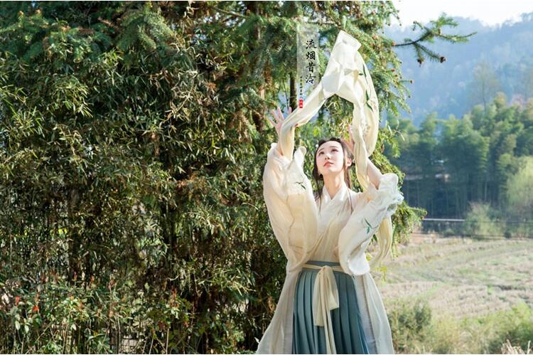 刺繡交領齊腰襦裙古裝攝影