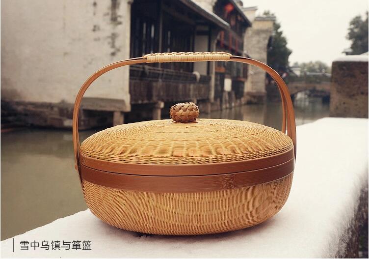 竹編制品家佳樂文學(xué)茶點收納簞籃