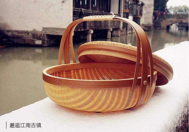 竹編制品家佳樂文學(xué)茶點收納簞籃