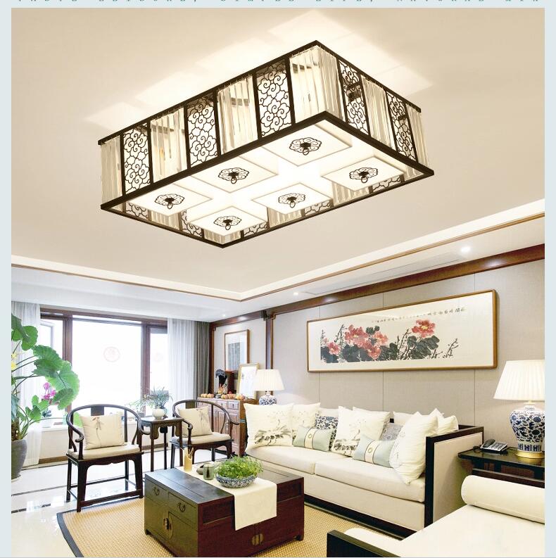 新中式吸頂燈長方形水晶客廳燈具