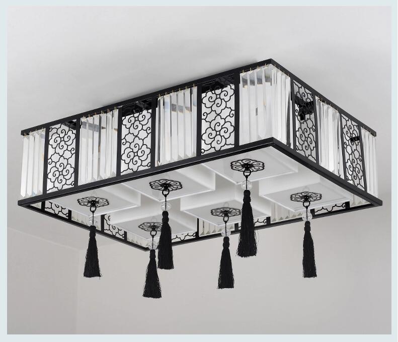 新中式吸頂燈長方形水晶客廳燈具