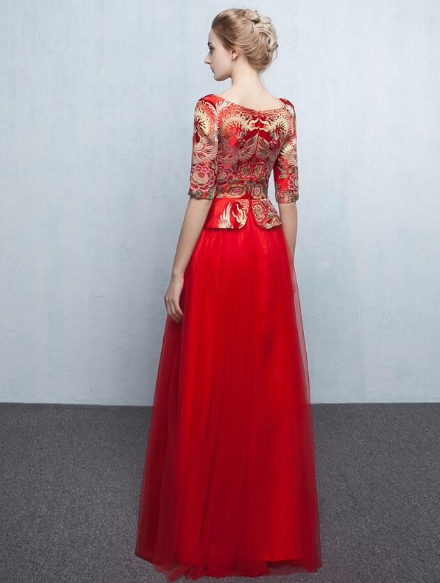 夏季圓領中袖中式結婚禮服