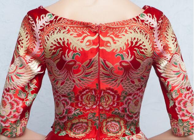 夏季圓領中袖中式結婚禮服