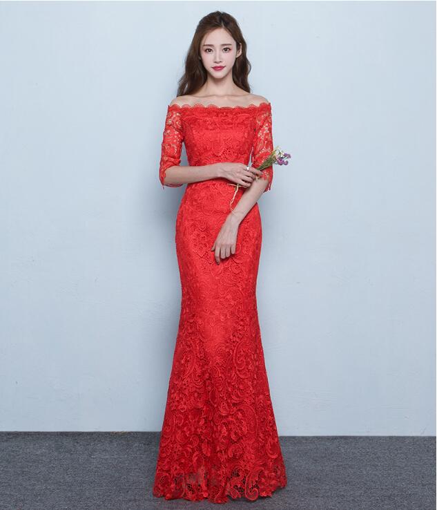 夏季性感魚尾長款紅色結婚中式禮服