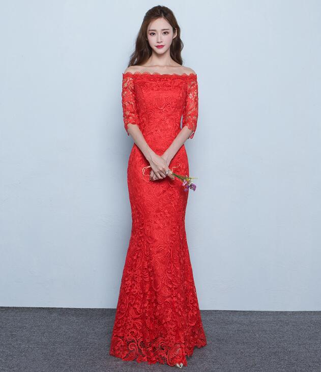 夏季性感魚尾長款紅色結婚中式禮服