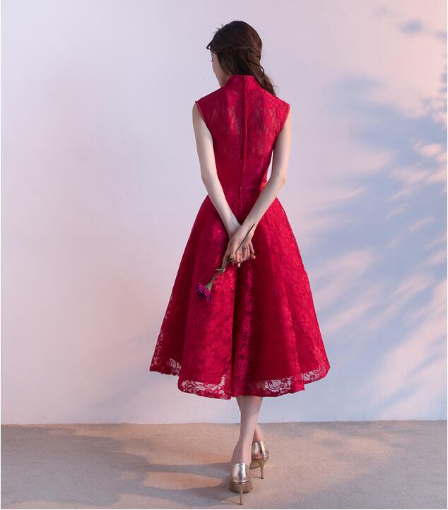 復古立領刺繡與蕾絲中式禮服