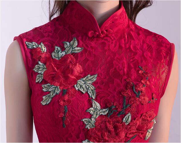 復古立領刺繡與蕾絲中式禮服