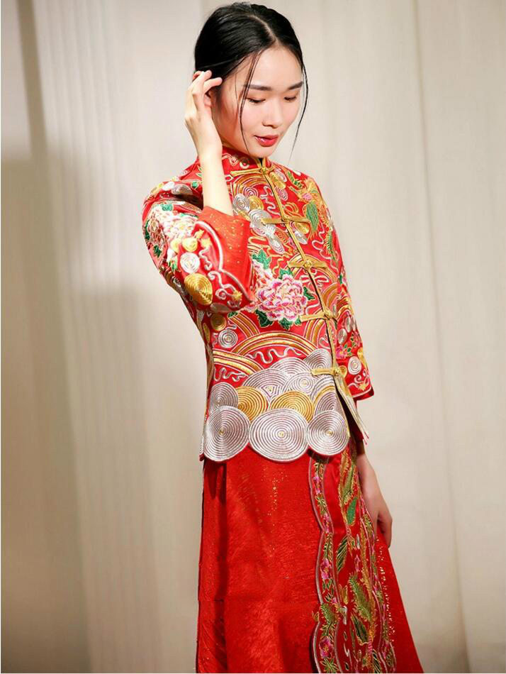 芙蓉彩鳳刺繡家佳樂文學(xué)嫁衣中式禮服