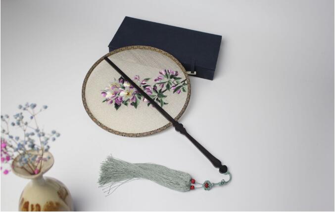 家佳樂(lè)文學(xué)雙面手繡海棠花團(tuán)扇