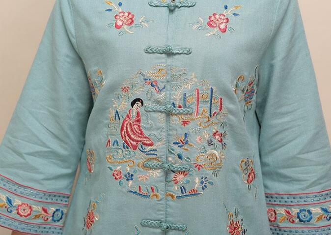 家佳樂(lè)文學(xué)棉麻刺繡女士唐裝