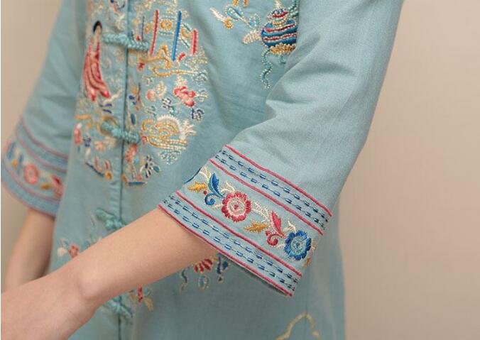 家佳樂(lè)文學(xué)棉麻刺繡女士唐裝