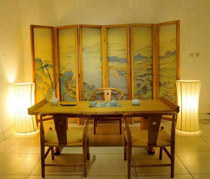 新中式山水花鳥(niǎo)絹布折疊屏風(fēng)