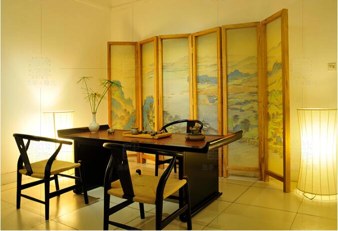 新中式山水花鳥(niǎo)絹布折疊屏風(fēng)