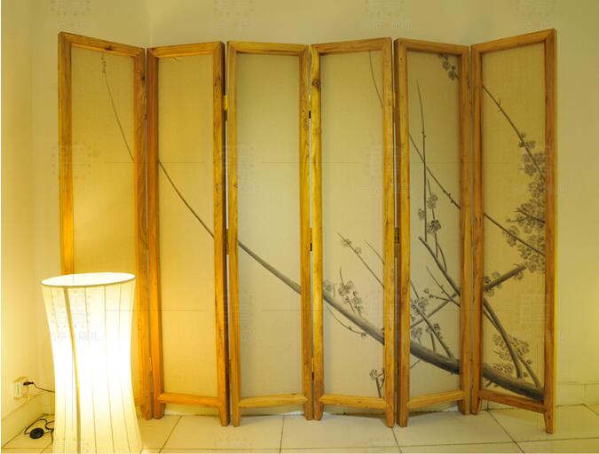 中式手繪麻布花鳥(niǎo)屏風(fēng)圖片