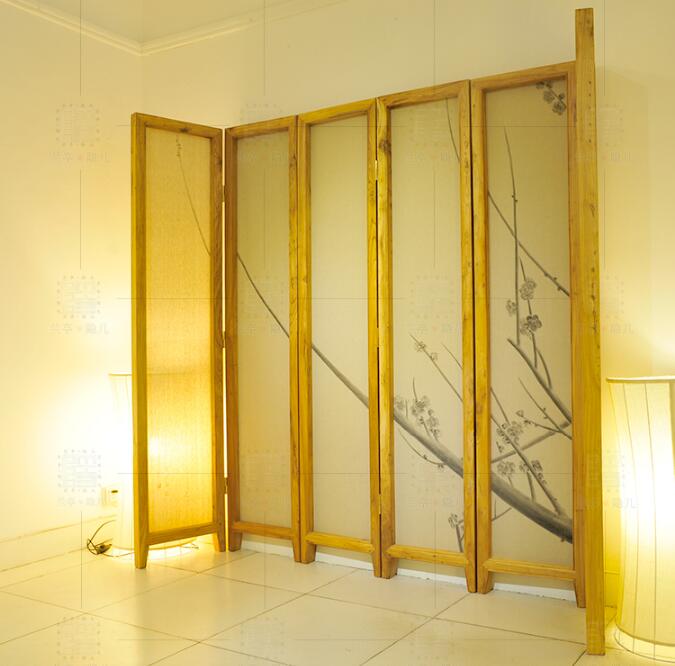 中式手繪麻布花鳥(niǎo)屏風(fēng)圖片