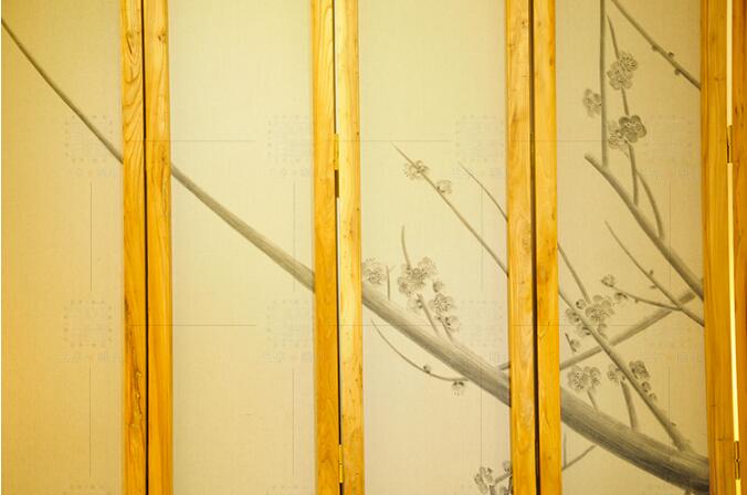 中式手繪麻布花鳥(niǎo)屏風(fēng)圖片