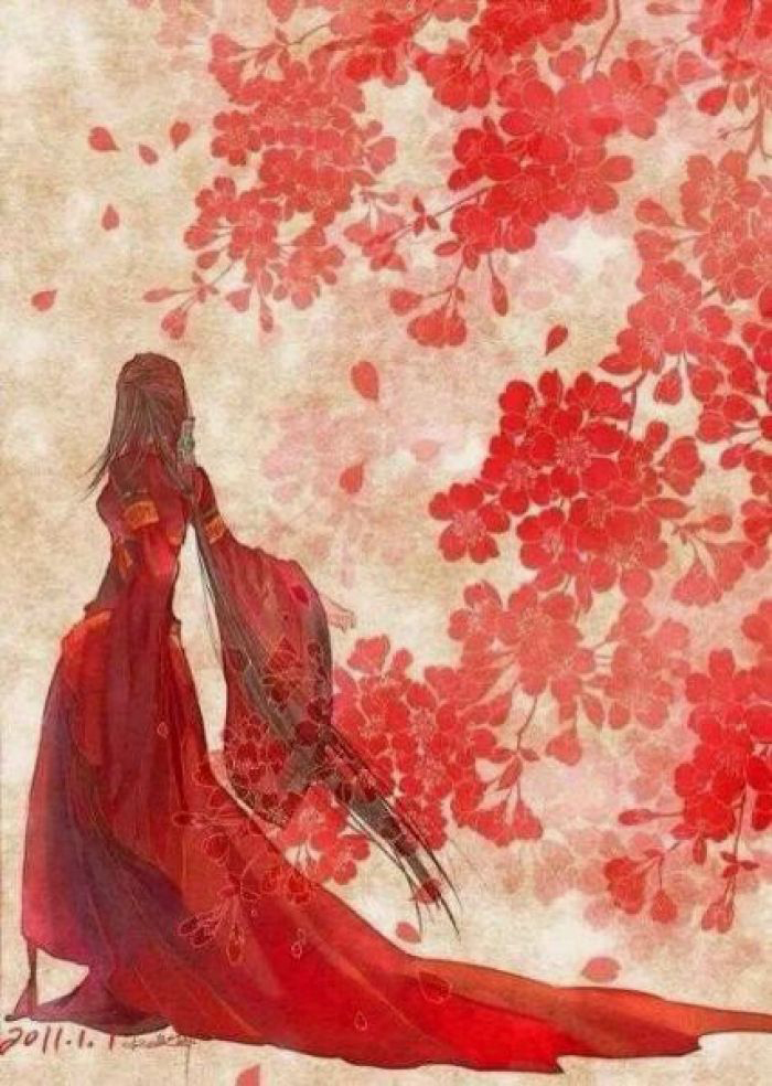 古風圖片，紅衣女子的背影古風大圖